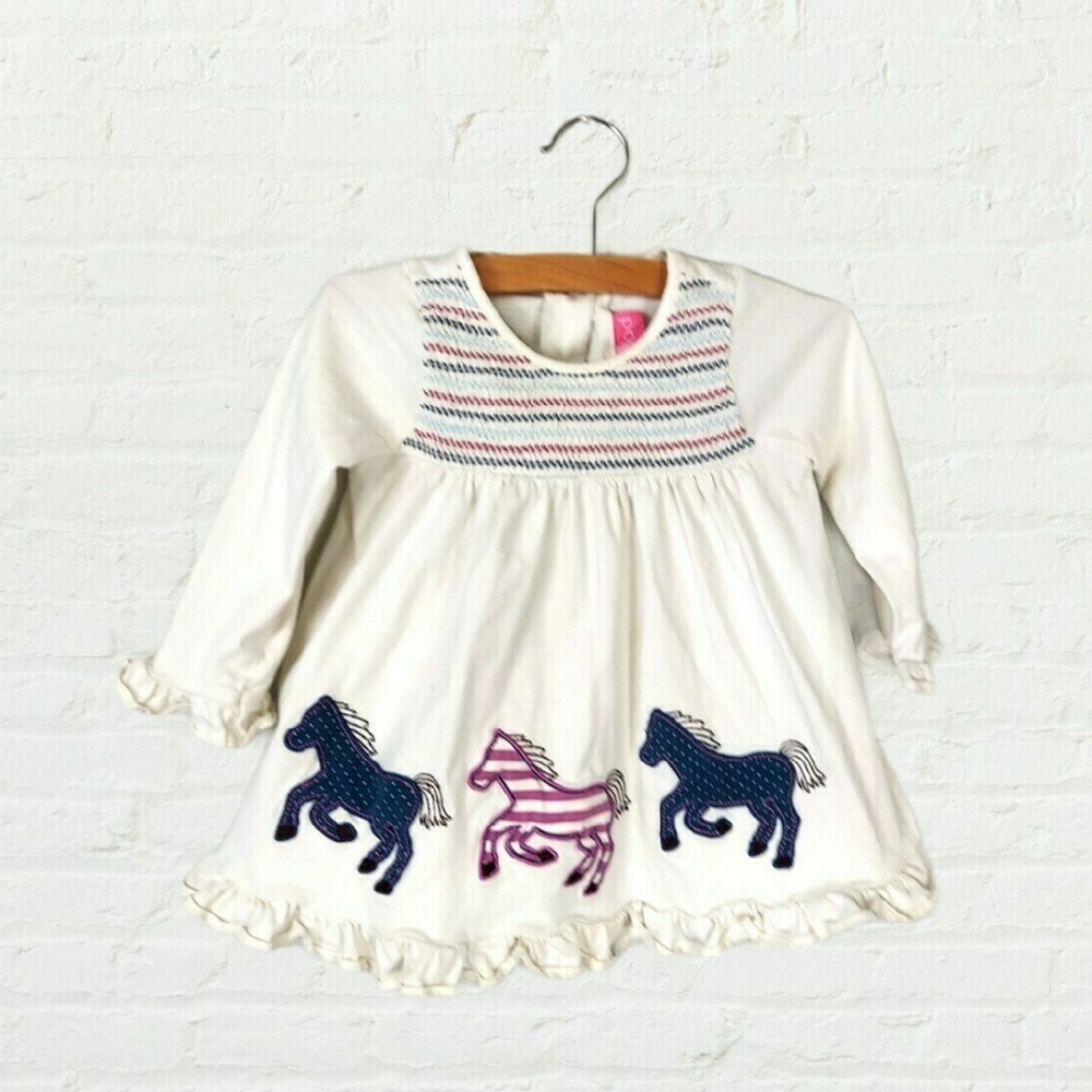 Good Lad long sleeve Off white dress with embroidered horses. 18 months